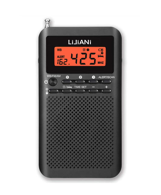 NOAA Weather AM FM Radio Portable Battery Operated by 2 AA Batteries with Stereo Earphone LCD Display Digital Alarm Clock Sleep TimerBest ReceptionBuilt in Speaker Best Sound Quality(Black)